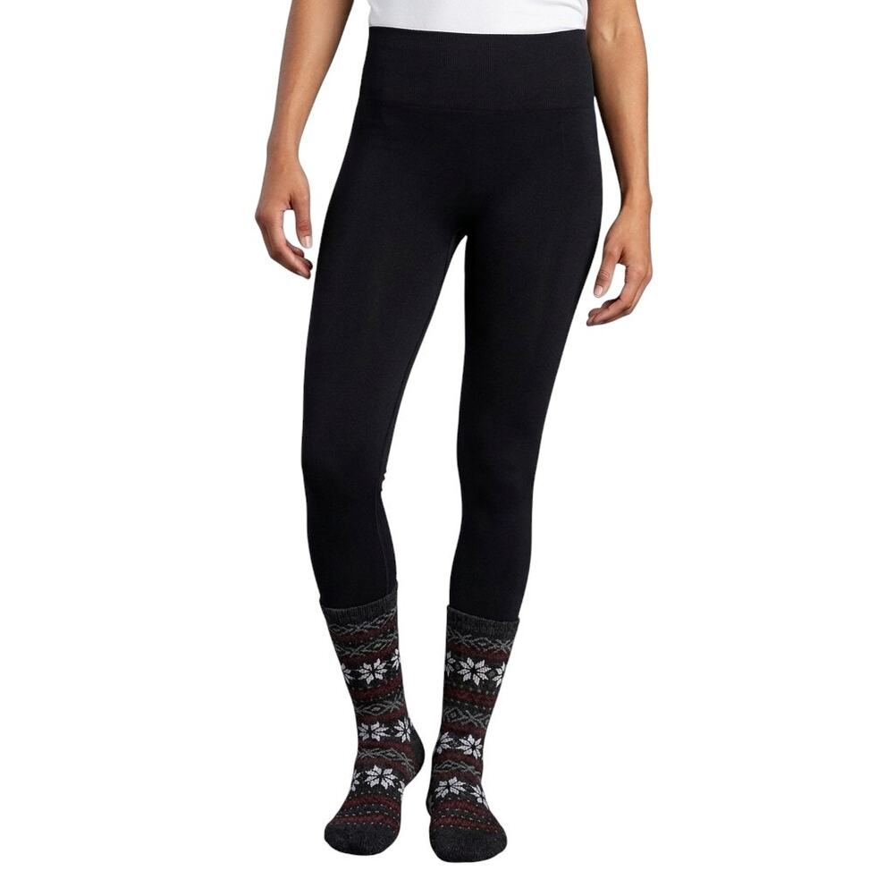MUK LUKS Fleece Lined Leggings & Cozy Sock Set Ebony Women's Size M/L NWT